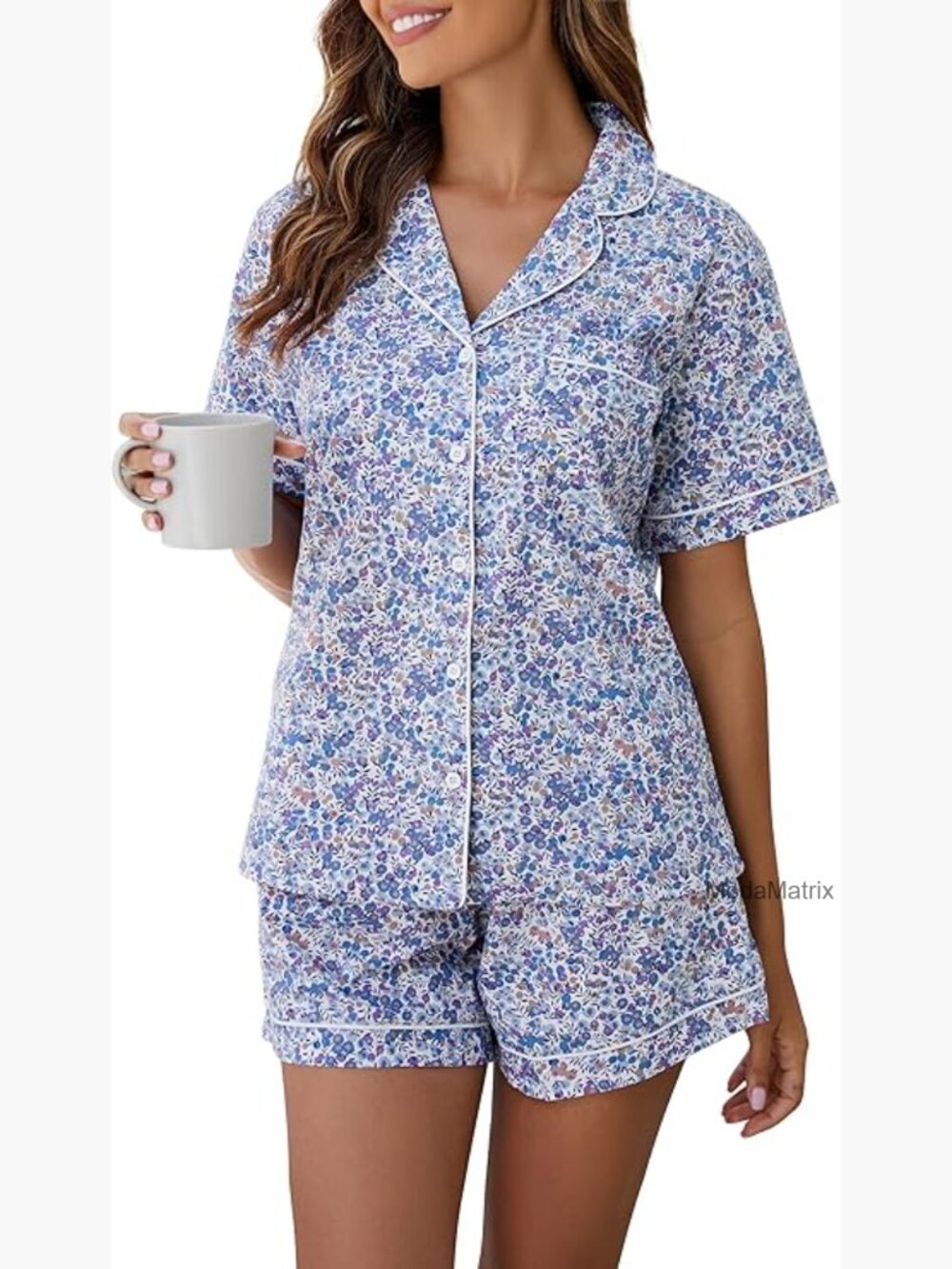 Women's 100% Cotton Pajama Set Short Sleeve Button Down Relaxed Fit S-XXL